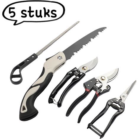 Ensemble de jardinage 5 pièces - Coffret à outils pour la plantation de fleurs - Sécateur, scie pliante, sécateur avec verrou de sécurité - Couleurs variées (1/5)