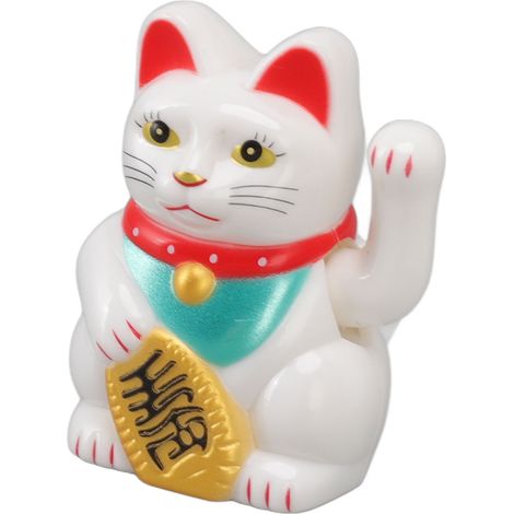 Chat porte-bonheur chinois décoratif à bras agités, lampe solaire à induction, figurine pour la maison ou la voiture, assis droit, blanc (1/5)