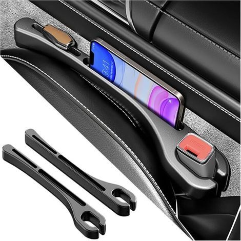 Set di 2 organizer per schienale sedile auto (con supporto per telefono), organizer per schienale sedile auto (anticaduta), accessori base per sedile laterale auto (nero) (1/5)