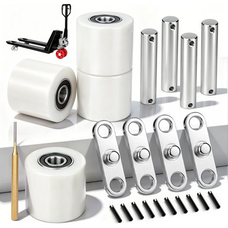 Lot de 4 Roue de Chariot Élévateur Roulettes de Transpalette Nylon Polyamide 80 X 70 mm, Charge Max 3000 Kg, Axe 20 mm Roulement À Billes Double Pour Matériel D’atelier Chariots Manuels (1/4)