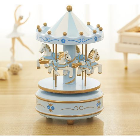 Boîte à musique à manège (carrousel) à cheval de bois rose vintage, cadeau de Noël ou d’anniversaire, mécanisme à ressort Boîte à musique Laxury (1/4)