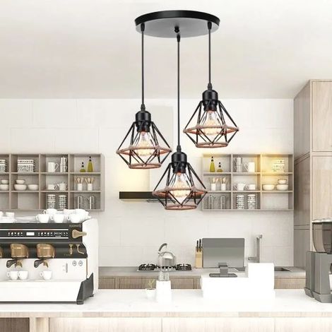 E27 Suspension Luminaire Industrielle Retro,Laampe Plafonnier en Corde de Chanvre Cage pour Salon Chambre (1/4)