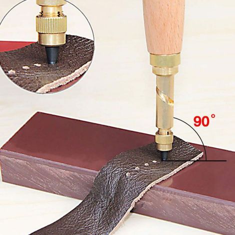 Perforateur Automatique - Outil de Refoulement pour Cuir - Poignée en Bois - Têtes Remplaçables 1,5 à 4 mm - Pour DIY et Artisanat - 1 Pièce (1/5)