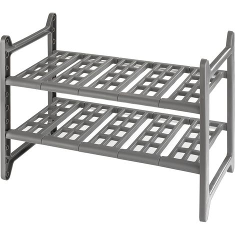 Wenko – Etagère sous évier extensible 45 à 80 cm – 2 niveaux réglables – Découpes pour siphon – Montage rapide en plastique et aluminium (1/10)