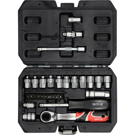 YATO Werkzeugkoffer Steckschlüsselsatz Knarrenkasten 1/4" Ratschenkasten Nusskasten KFZ Auto Werkzeug Set 29 Tlg. (1/4)