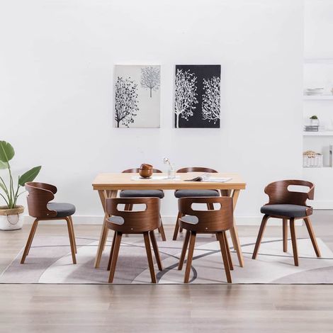vidaXL Sillas de comedor 6 unidades madera curvada y tela gris oscuro (1/4)