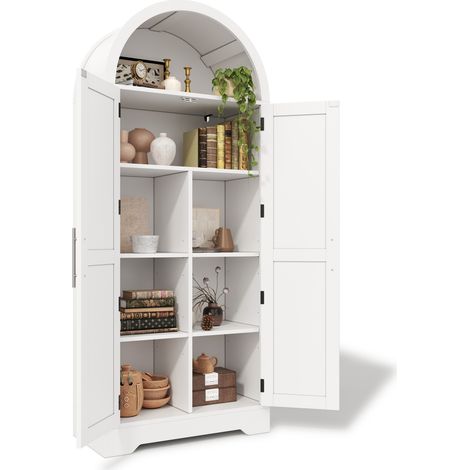 Aparador alto CHICFURN 70x35x170 cm de MDF blanco, vitrina arqueada para salón y comedor (1/5)