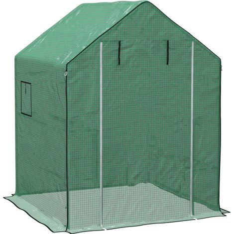 Greenhouse Cover Replacement Walk-in PE Hot House Cover with Roll-up Door and Windows, 140 x 143 x 190cm, Green