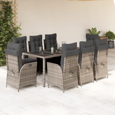 Ensemble à manger de jardin 9 pcs-Salon de jardin coussins gris résine tressée 854077 (1/5)