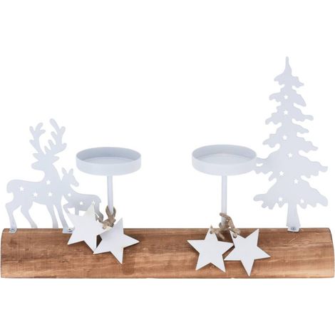Centro de mesa de madera con vela
