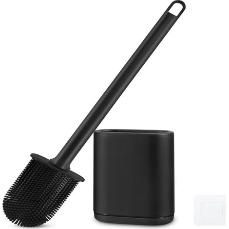 GAXMNS - Escobilla de inodoro y supporte de silicone plegable y eficiente limpieza montada en la pared con cabezal de cepillo para polvo de mango largo y cerdas de silicona, sin problemas de mango