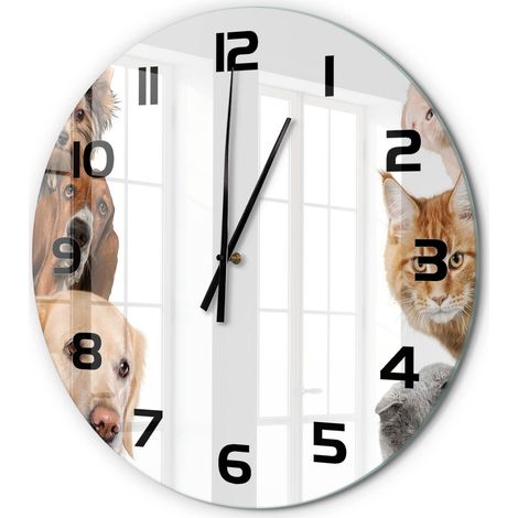 Horloge Murale Ronde Maison Verre Trempé Silencieuse Design Moderne Élégant Chiens et chats fi 60 cm (1/5)