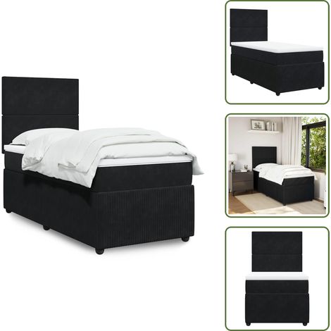 The Living Store Sommier à lattes de lit et matelas Noir 80x200 cm Velours - Lit Double - Literie - Matelas - Chambre À Coucher - Meubles De Chambre
