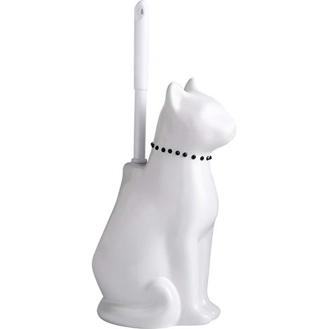 Brosse De Toilette - Support En Céramique Blanc - Poignée Longue - Pour Salle De Bain - 1 Pièce (1/5)