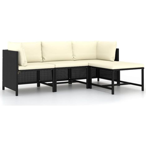 vidaXL Set Divani da Giardino 4 pz con Cuscini in Polyrattan Nero