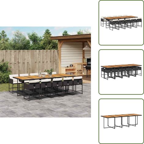 Cojines para sillas - vidaXL Set de comedor jardín 11 pzas con cojines ratán sintético negro - Muebles de exterior