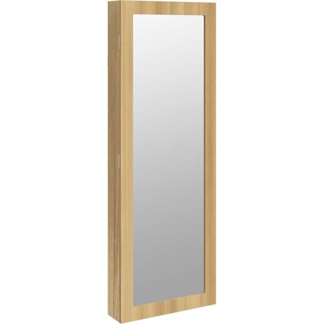 Armoire à bijoux meuble rangement organisateur chambre vestiaire salle de bain avec miroir murale 37,5 x 10 x 106 cm marron