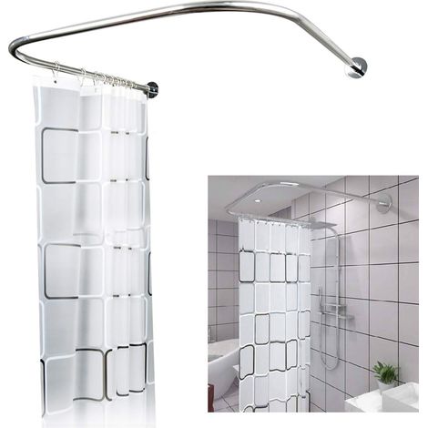 U-Shape 304 Stainless Steel Shower Curtain Rod Kit, 80-130 cm x 90 cm, Rust-Proof, Easy Installation, Suitable for Apartments & More
