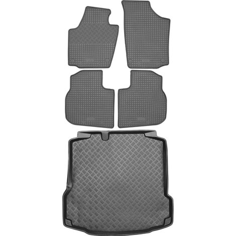 Juego de alfombrillas de goma para Skoda Rapid Sedán/Liftback de 2012 a 2019: alfombrilla para coche + alfombrilla para maletero. (1/5)
