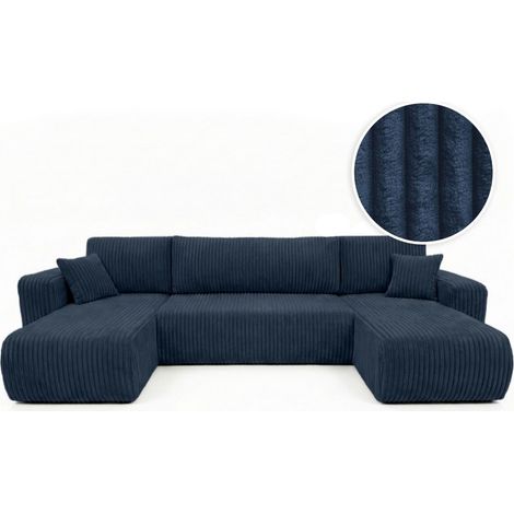 Loungitude – Canapé panoramique convertible 6 places – Velours côtelé épais – Lit d'appoint avec coffre de rangement – Confort optimal pour salon (1/5)