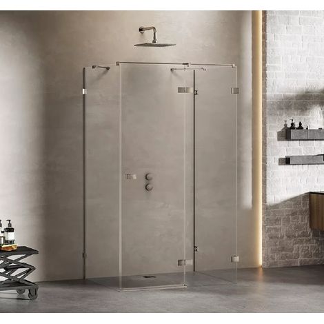 Cabine de douche inox brossé droite 90x100 pivotante CARAIBES GUNMETAL BRUSHED , accès de face (1/5)