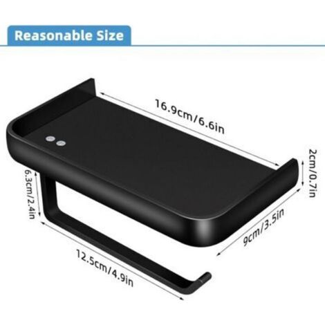 Porte-Papier Toilette - Compartiment De Rangement En Aluminium - Pour Salle De Bain Et Cuisine - Noir - 600 X 600 Mm (1/5)