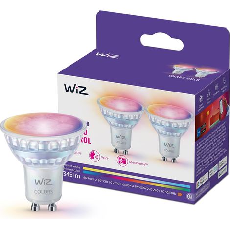 Spot LED Connecté GU10 Verre - Lot de 2 - Multicolore et Blanc Réglable - Compatible Alexa et Google - Pour Salon et Cuisine - 345 Lumens (1/5)