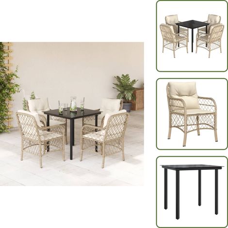 The Living Store 5-tlg. Garten-Essgruppe mit Kissen Beige Poly Rattan - Gartenessgruppe (1/5)