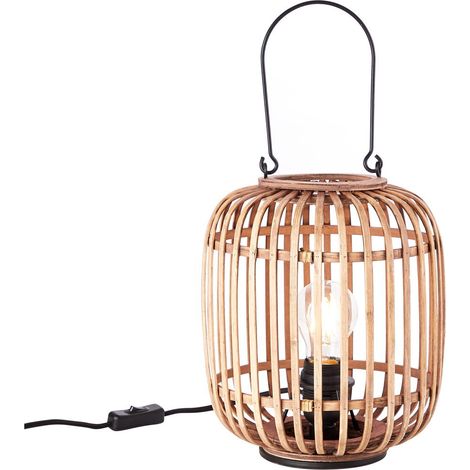 BRILLIANT Lampe Woodrow Tischleuchte mit Tragegriff hellbraun 1x A60, E27, 60W, geeignet für Normallampen (nicht enthalten) Mit Schnurzwischenschalter (1/5)