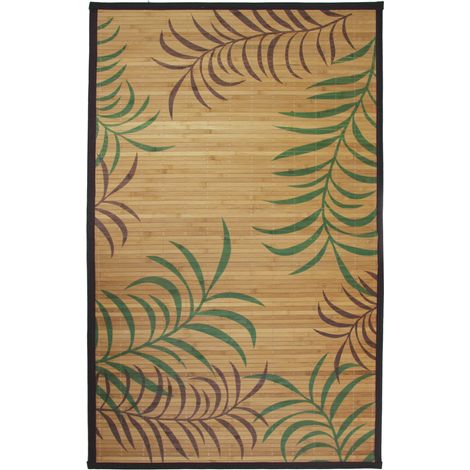 Tapis en bambou imprimé feuilles exotiques beige 70x120 cm – Léger et facile à entretenir – Pour petits espaces – Thedecofactory