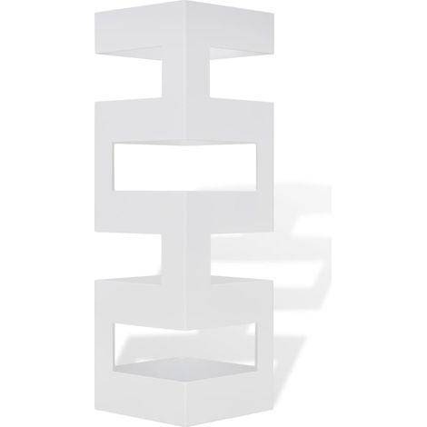 Blanc Carré Porte-parapluie Stockage pour cannes bâtons Acier 48,5 cm
