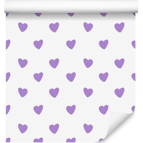 Carta da parati con cuori bianchi e lavanda 50x1000 cm (1/5)