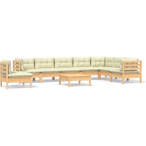 9-tlg. Garten-Lounge-Set mit Creme Kissen Massivholz Kiefer vidaXL (1/5)