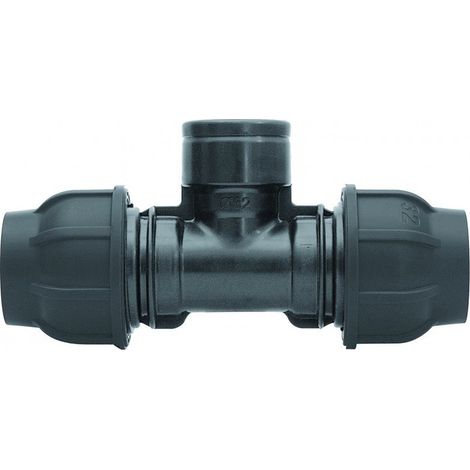 Te de compresión PP 90 grados 50x5/4"x50 GW rosca interna PN16, para tuberías de PE, color negro