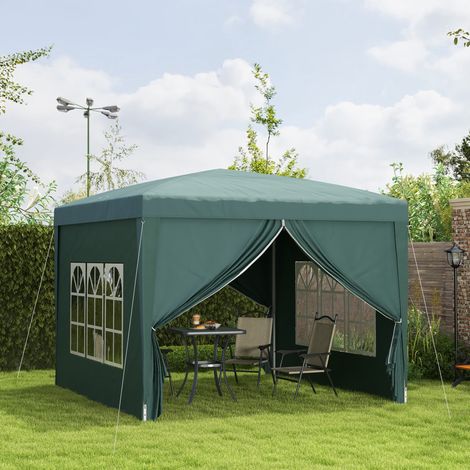 Faltbarer Gartenpavillon mit 4 abnehmbaren Wänden, 3 x 3 m, inklusive Tragetasche, wasserdicht, UV-beständig, grün