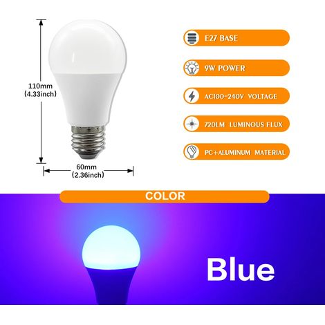 Ampoule LED 9W (E27 bleue, 1 pièce), éclairage décoratif.