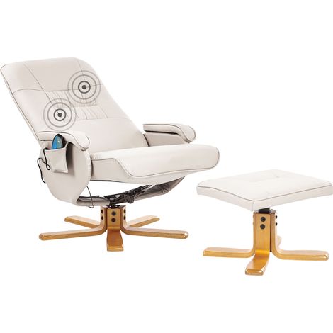 Sillón reclinable de piel sintética con reposapiés giratorio ajustable masaje calefacción beige claro Relaxpro