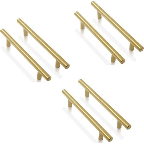 6er-Pack Küchenschrankgriffe aus goldenem Edelstahl, Lochabstand: 128 mm, T-Griff, Küchenschrank-Türgriff (1/5)