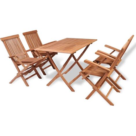 5-tlg. Garten-Essgruppe Teak Massivholz