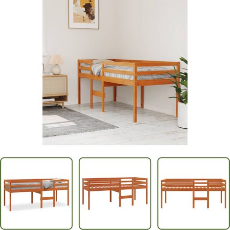 Lits en bois -  Lit haut sans matelas cire marron 90x200 cm bois massif (1/5)