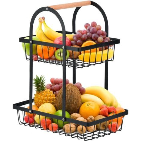 2-stöckiger Obstkorb, Obstkorb mit zwei Ebenen, Obstkorb, Obstkorb für Gemüse, Snacks für Zuhause, Küche, Gemüsekorb (1/5)