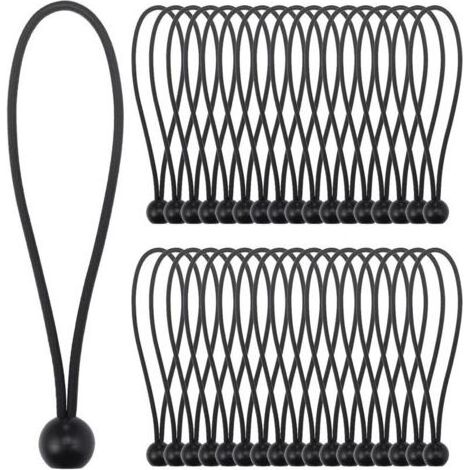 Tendeurs élastiques Bungee, lot de 35 tendeurs noirs (20 cm), cordons élastiques pour bâches, crochets élastiques portables robustes pour bannières, bâches, tonnelles et tentes (1/4)