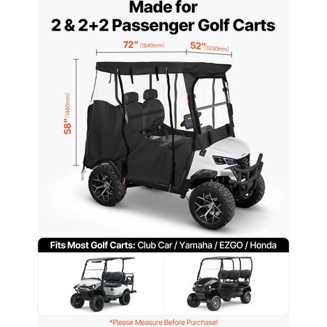 Housse tondeuse golf 2+2 places, capote extensible 600D polyester imperméable, pour Club Car Yamaha EZGO Honda, revêtement PVC et crochets anti-vent (1/5)