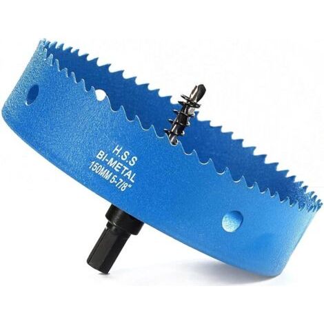 Scie Cloche Bi-métal 150 mm, M42 HSS Bimétallique Scie Trèpan avec Foret de Centrage pour Robuste Perceuse à Percer pour Fer, Aluminium, Bois, Cloison Sèche, Tuyau, Panneau de Fibres de Bois/Bleu