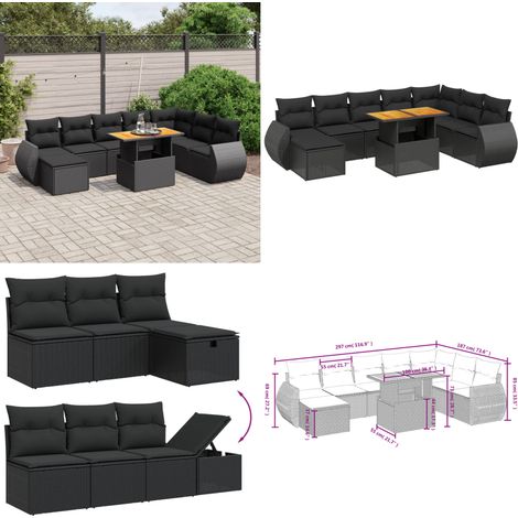 9-tlg. Garten-Sofagarnitur mit Kissen Schwarz Poly Rattan - Gartenmöbel Set - PE-Rattan Möbel - Outdoor Lounge - Gartenlounge - Balkonmöbel - Home & Living (1/5)