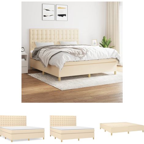 The Living Store Boxspringbett mit Matratze Creme 160x200 cm Stoff - Betten & Bettgestelle (1/5)