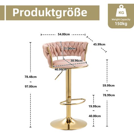 2er-Set Samt Barhocker höhenverstellbar 360° drehbar mit Rückenlehne und Fußstütze, Pink (1/2)