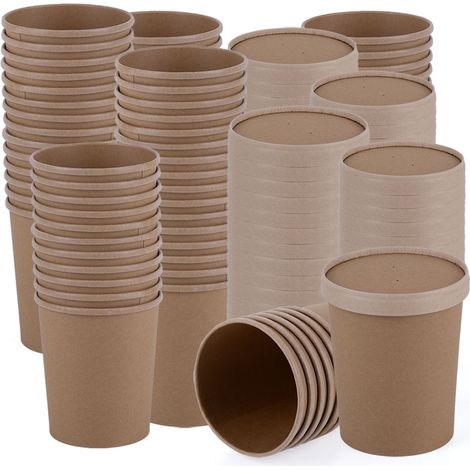 Speisebecher mit Deckel Suppenbecher kompostierbar Essensbox Einweg To Go Papp Schale Verpackung, Pappe FSC zertifiziert PLA-Biokunststoff, DxH 11,5x13,5 cm, 525er Set