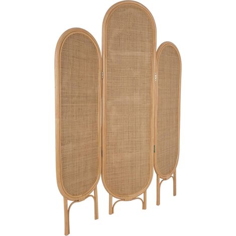 Folding indoor screen in rattan and cane, Kaolin, Natural, 126.5x3x160 cm