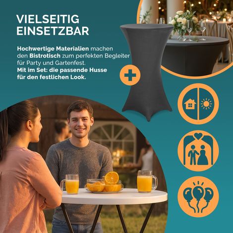 CASARIA® Stehtisch 72 cm mit Husse Klappbar Rund Bistrotisch Outdoor 110 cm Hoch Bartisch Garten Wetterfest Klapptisch Partytisch Hochzeit Kunststoff Anthrazit
